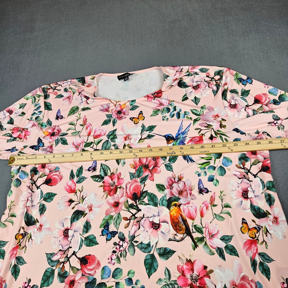 Antthony Original Pink Floral Hummingbird Butterfly Top 1X Short Sleeve Blouse - Picture 3 of 6